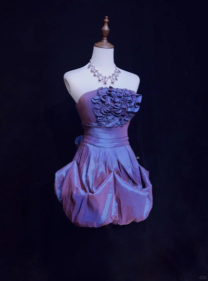 Stunning Purple Strapless A-Line Taffeta Short Prom Dresses Homecoming Dresses ED02573