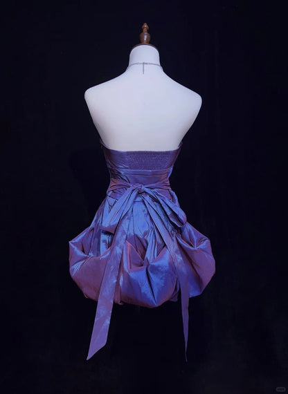 Stunning Purple Strapless A-Line Taffeta Short Prom Dresses Homecoming Dresses ED02573
