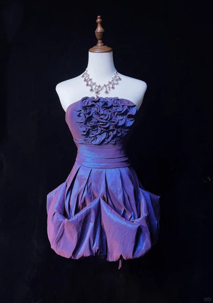 Stunning Purple Strapless A-Line Taffeta Short Prom Dresses Homecoming Dresses ED02573