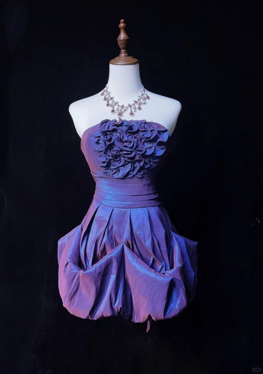 Stunning Purple Strapless A-Line Taffeta Short Prom Dresses Homecoming Dresses ED02573