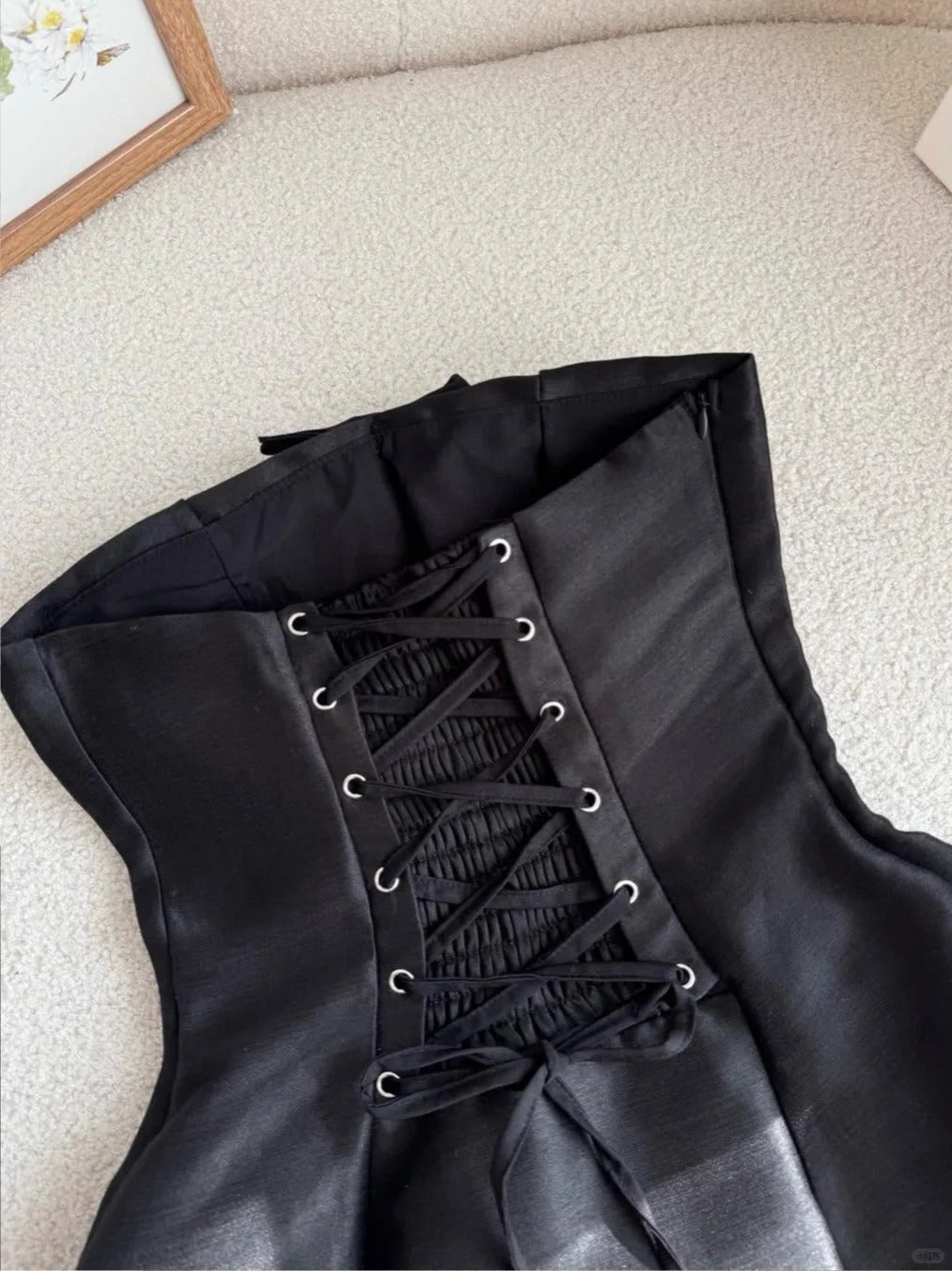 Fashion Black Strapless A-Line Satin Short Prom Dress Homecoming Dress ED02579