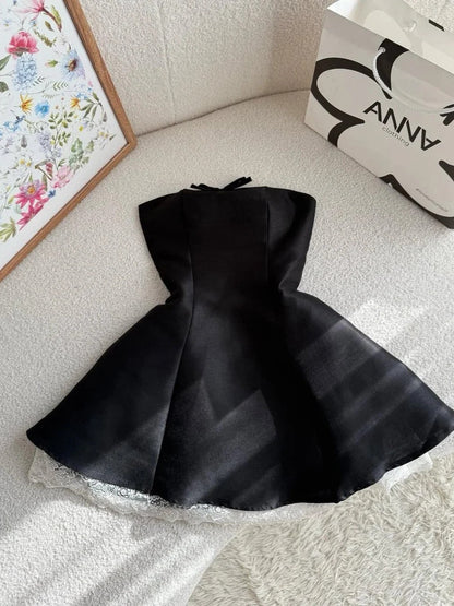 Fashion Black Strapless A-Line Satin Short Prom Dress Homecoming Dress ED02579