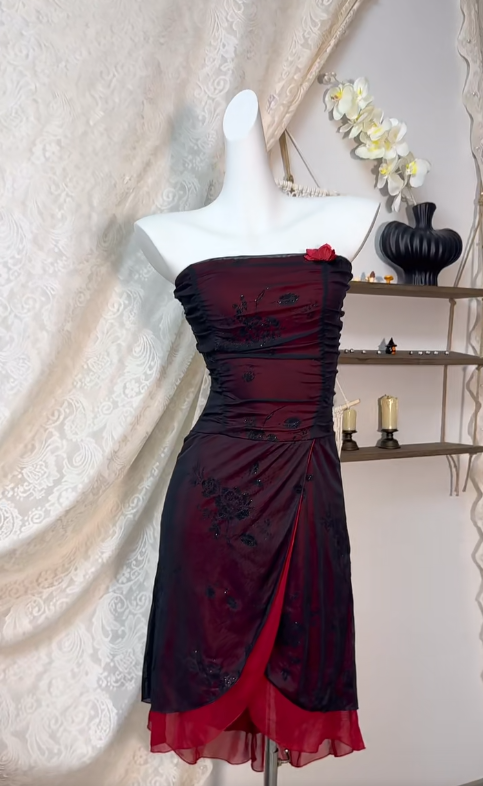 Elegant Black Chiffon Strapless Bodycon Short Prom Dress Homecoming Dress ED02580