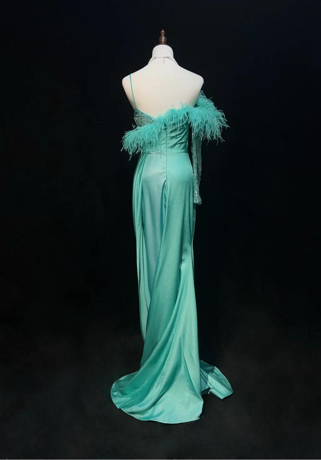 Elegant Blue Satin Asymmetric Neck Mermaid Satin Long Prom Dress Formal Evening Gowns with Slits ED02582