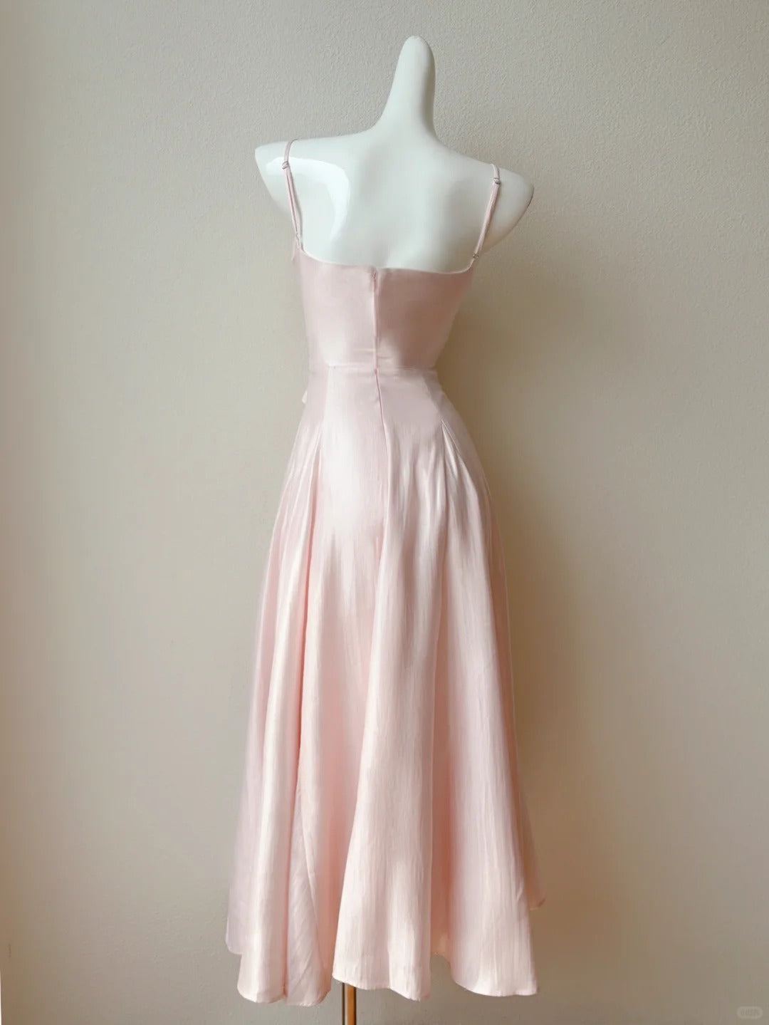 Sweet Blush Pink Spaghetti Straps A-Line Satin Long Prom Dress Formal Evening Gowns ED02587