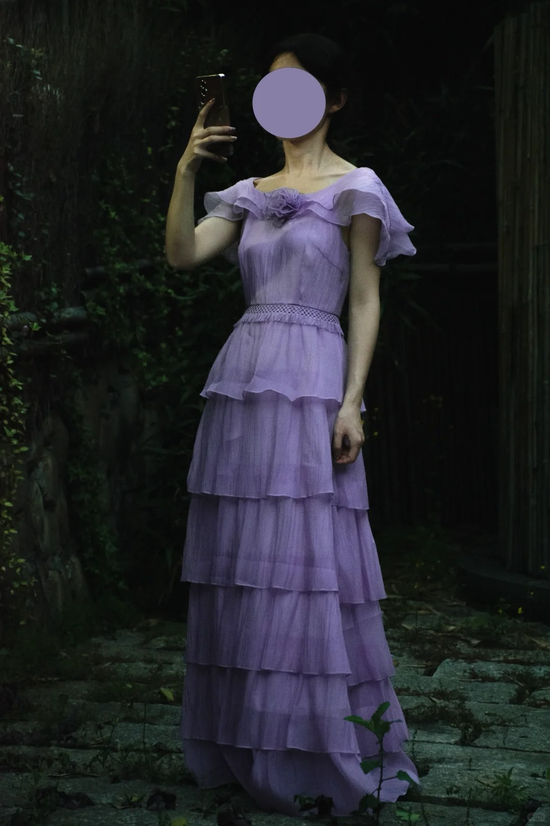 Gentle Purple Scoop Neck Chiffon A-Line Long Prom Dresses Vintage Formal Evening Gowns ED02594