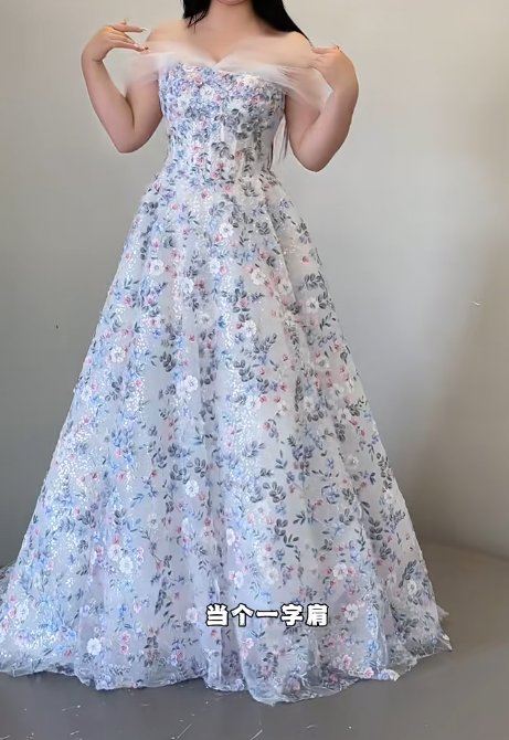 Gorgeous White Off-the-shoulder A-Line Tulle Long Prom Dresses Elegant Wedding Dress with Appliques ED02595