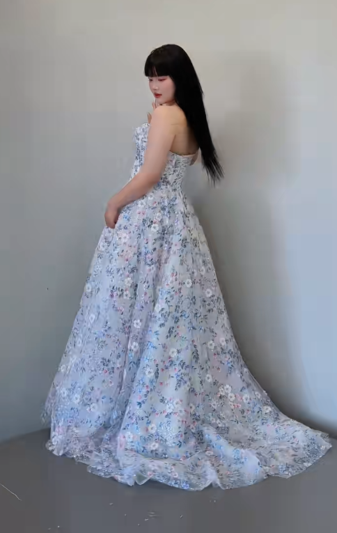 Gorgeous White Off-the-shoulder A-Line Tulle Long Prom Dresses Elegant Wedding Dress with Appliques ED02595