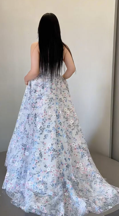 Gorgeous White Off-the-shoulder A-Line Tulle Long Prom Dresses Elegant Wedding Dress with Appliques ED02595