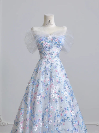 Gorgeous White Off-the-shoulder A-Line Tulle Long Prom Dresses Elegant Wedding Dress with Appliques ED02595