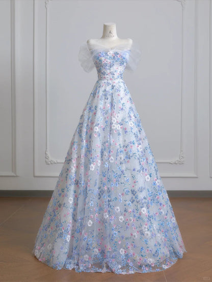 Gorgeous White Off-the-shoulder A-Line Tulle Long Prom Dresses Elegant Wedding Dress with Appliques ED02595