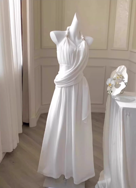 French holiday style blue halter neck backless suspender dress ED0259