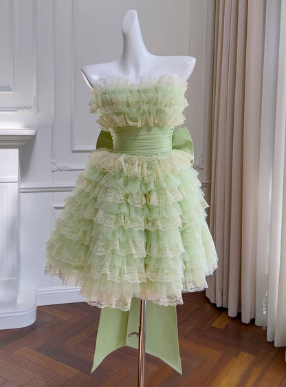 Gorgeous Green Strapless A-Line Tulle Lace Short Prom Dresses Homecoming Dress ED02600