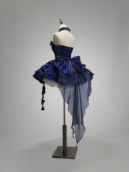 Stunning Deep Royal Blue Strapless A-Line Lolita Prom Dresses Homecoming Dress ED02601