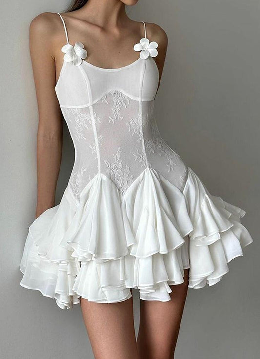 Elegant White Spaghetti Straps A-Line Chiffon Short Prom Dresses Homecoming Dress ED02604