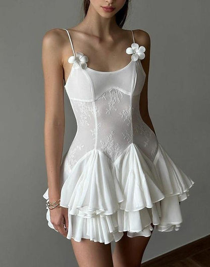 Elegant White Spaghetti Straps A-Line Chiffon Short Prom Dresses Homecoming Dress ED02604