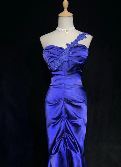 Elegant Purple Sweetheart Mermaid Satin Long Prom Dresses Formal Evening Gowns ED02606