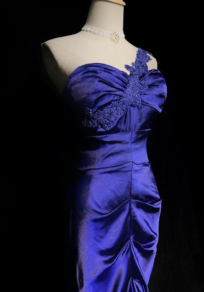 Elegant Purple Sweetheart Mermaid Satin Long Prom Dresses Formal Evening Gowns ED02606