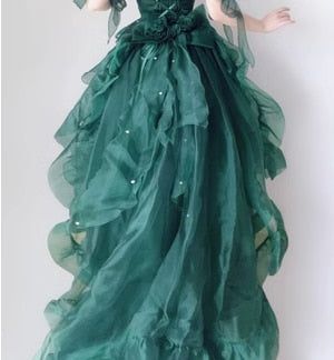 Fairytale Forest Green Halter Neck A-Line Tulle Hi-Lo Long Prom Dresses Formal Evening Gowns ED02609