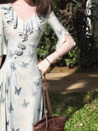 French V-neck ruffled fitted dress ED0260