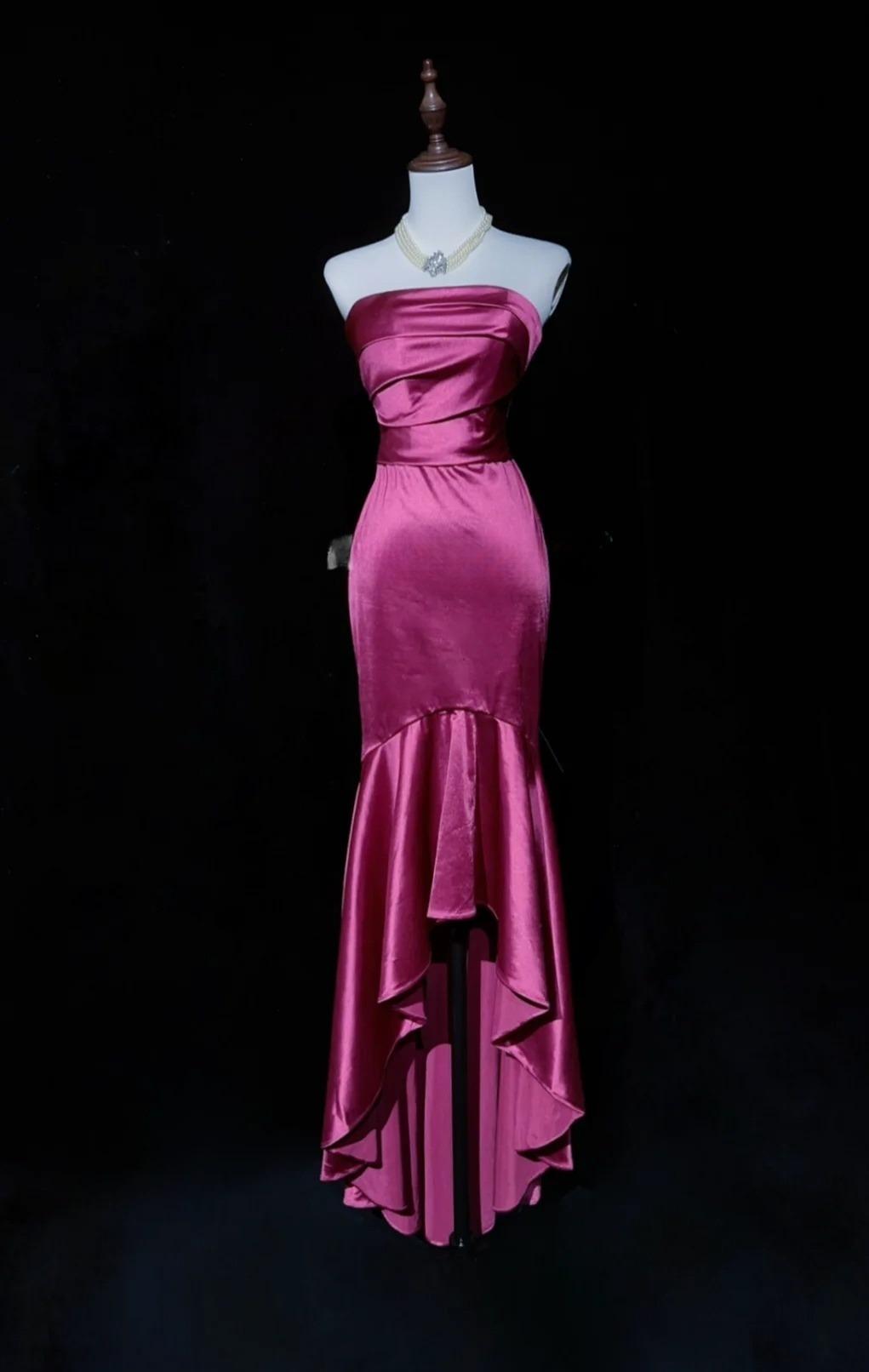 Gorgeous Fuchsia Strapless Mermaid Satin Long Prom Dresses Formal Evening Gowns ED02613