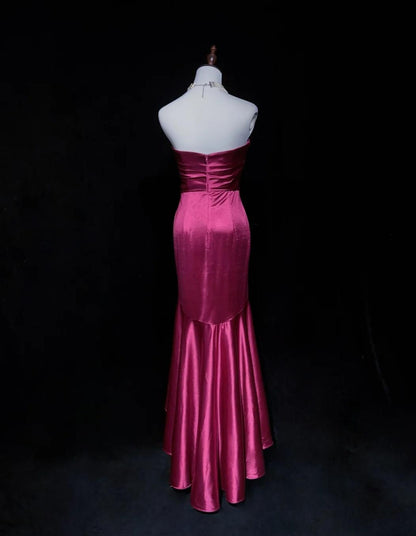 Gorgeous Fuchsia Strapless Mermaid Satin Long Prom Dresses Formal Evening Gowns ED02613