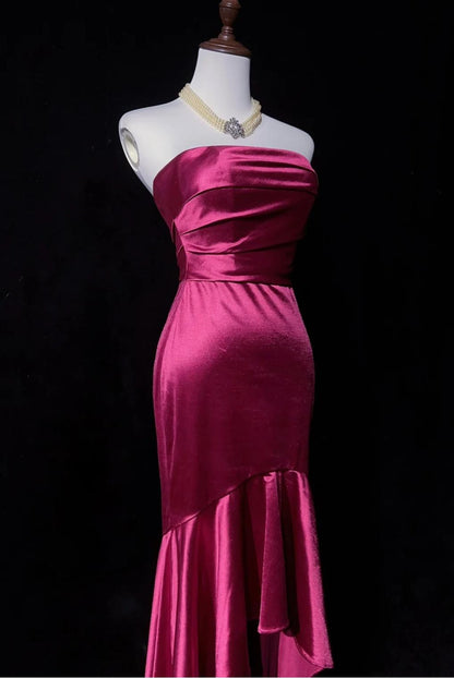 Gorgeous Fuchsia Strapless Mermaid Satin Long Prom Dresses Formal Evening Gowns ED02613