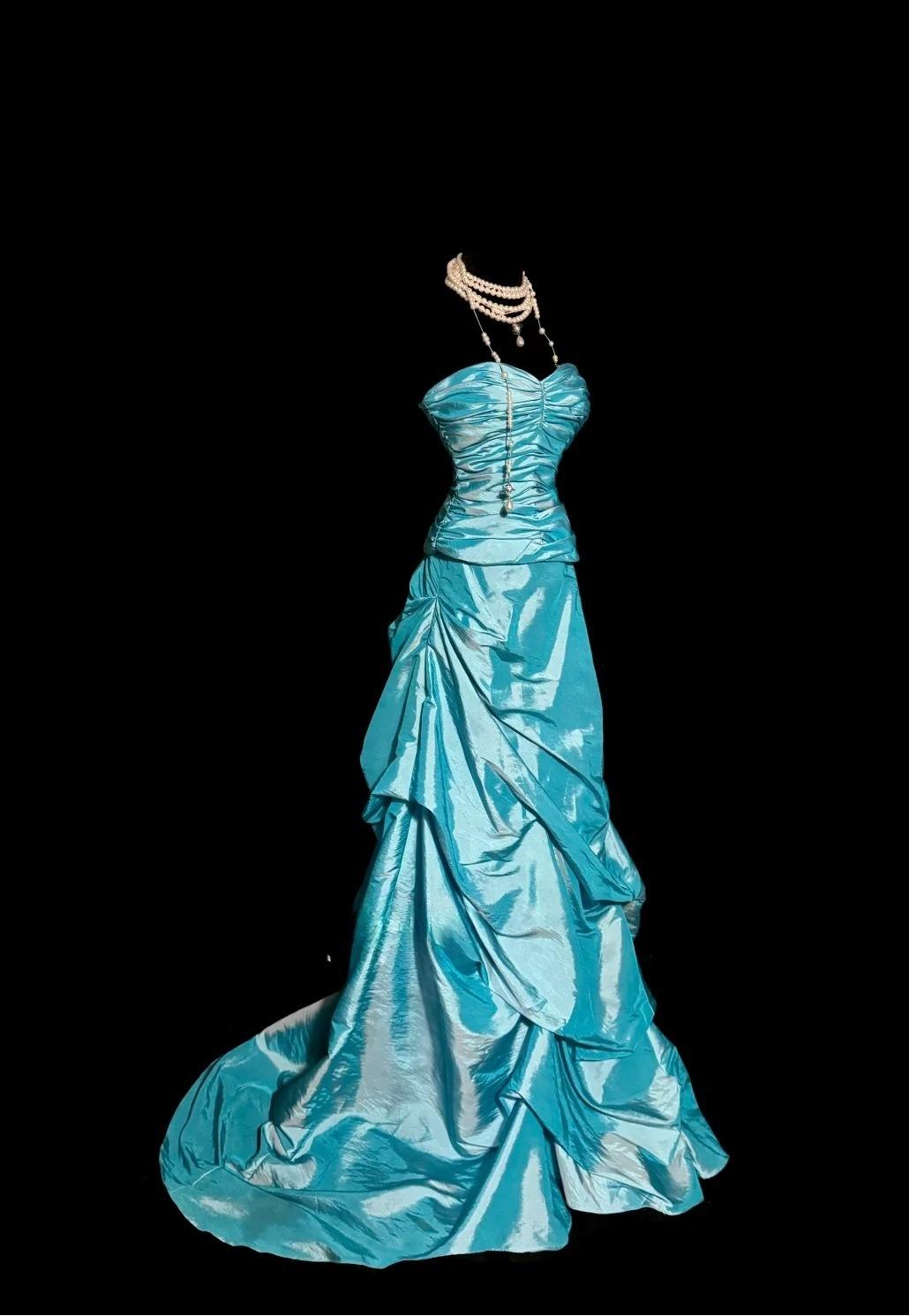 Elegant Blue Sweetheart Neck A-Line Taffeta Long Prom Dresses Formal Evening Gowns ED02616