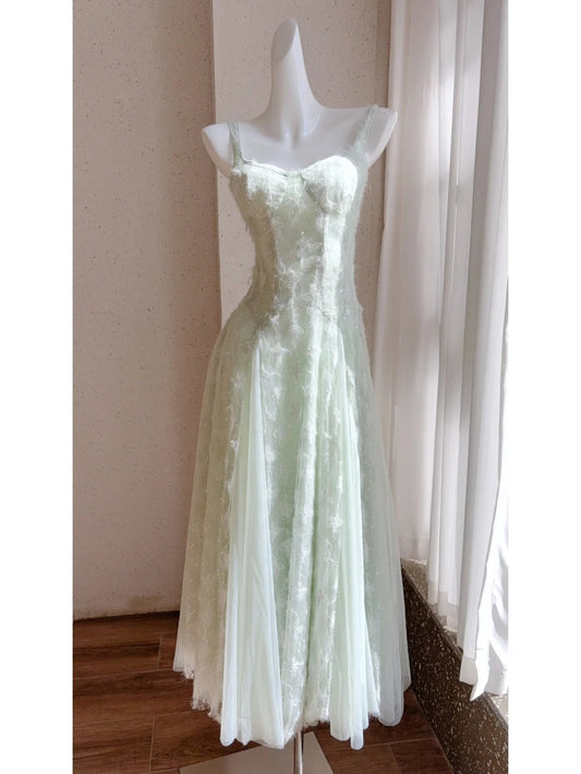 Fairytale Light Green Spaghetti Straps A-Line Tulle Long Prom Dresses Formal Evening Gowns ED02618