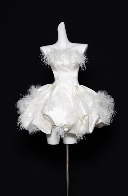 Elegant White Strapless A-Line Satin Short Prom Dresses Homecoming Dress ED02626