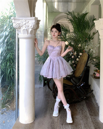 Cute Purple Spaghetti Straps A-Line Short Party Dresses Homecoming Dress ED02649