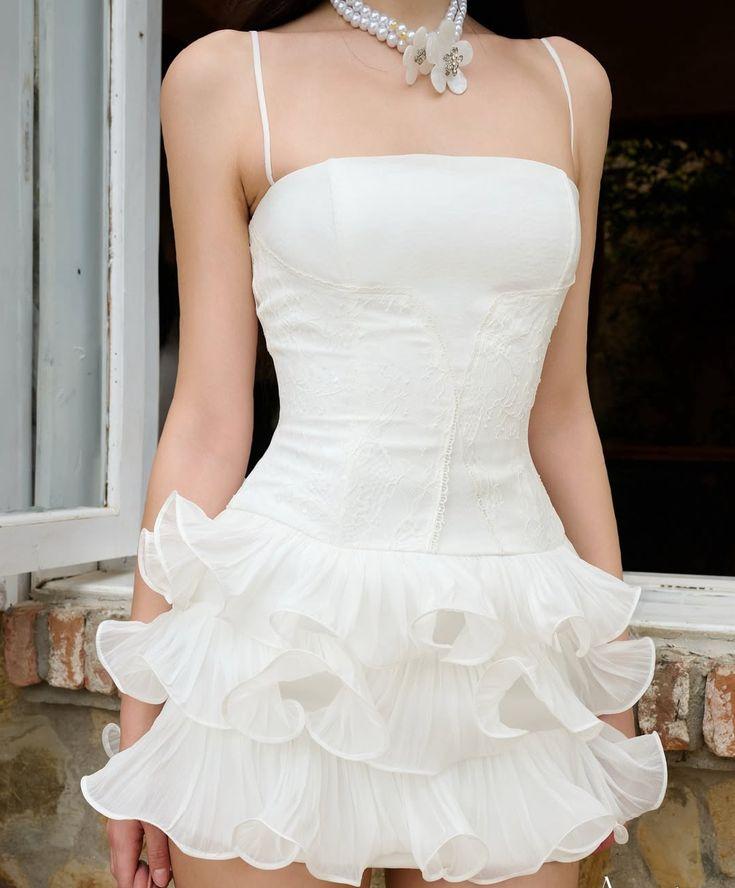 Simple White Spaghetti Straps A-Line Lace Tulle Short Prom Dresses Homecoming Dress ED02654
