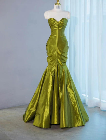 Gorgeous Green Sweetheart Mermaid Satin Long Prom Dresses Formal Evening Gowns ED02656