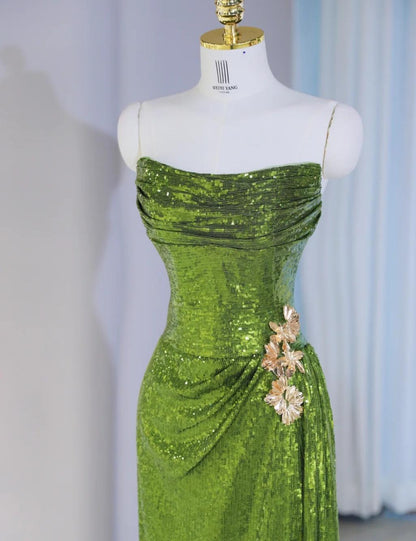 Gorgeous Green Strapless Sheath Sequins Long Prom Dresses Formal Evening Gowns ED02667