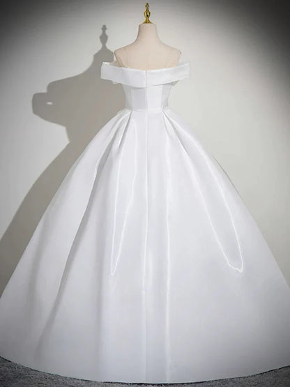 A-Line White Satin Long Prom Dress, White Long Formal Dress ED027