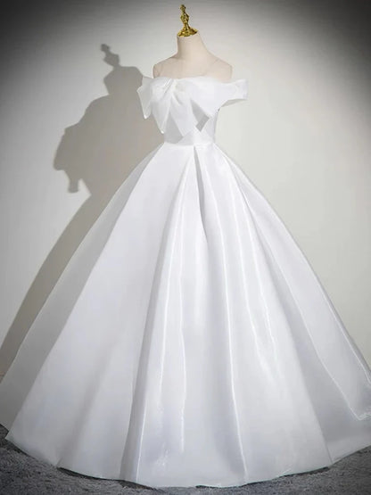 A-Line White Satin Long Prom Dress, White Long Formal Dress ED027