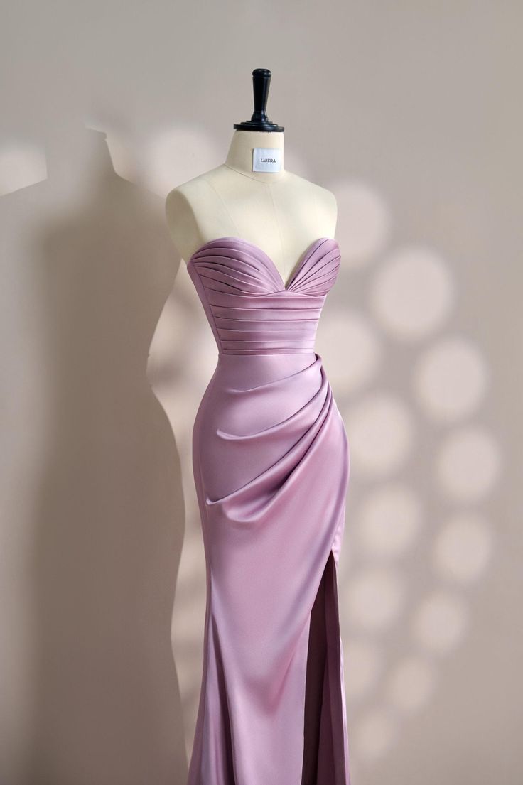 Elegant Pink Sweetheart Neck Mermaid Satin Long Prom Dresses Formal Evening Gowns with Slits ED02707