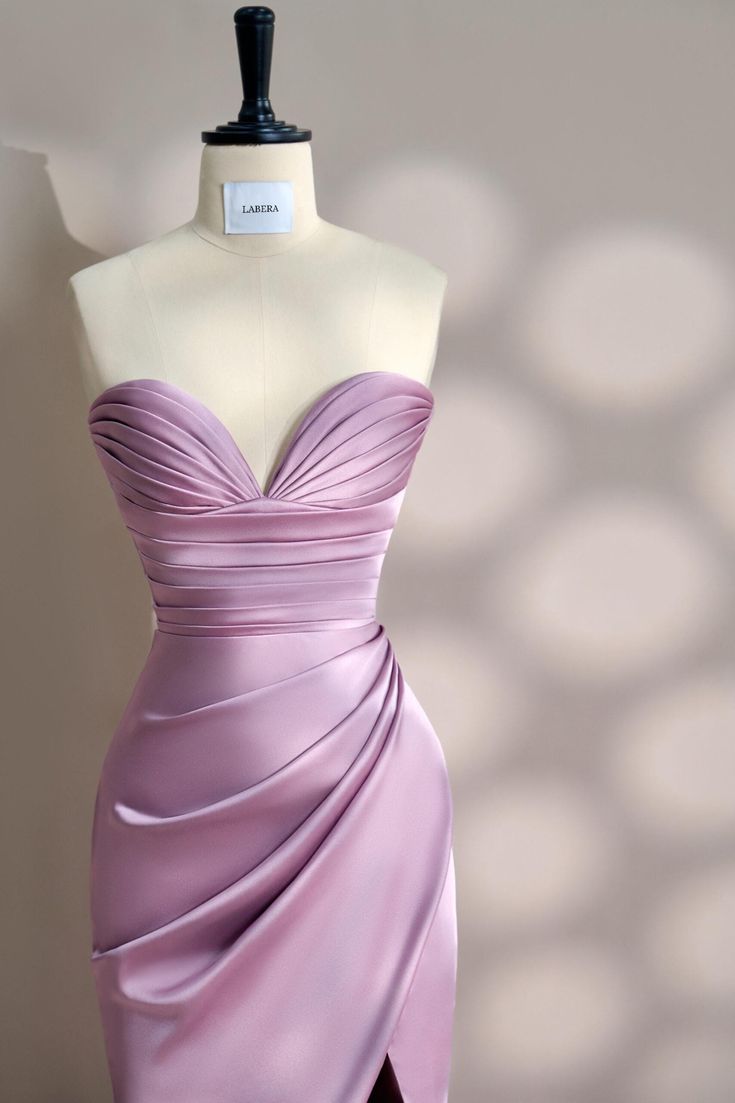 Elegant Pink Sweetheart Neck Mermaid Satin Long Prom Dresses Formal Evening Gowns with Slits ED02707