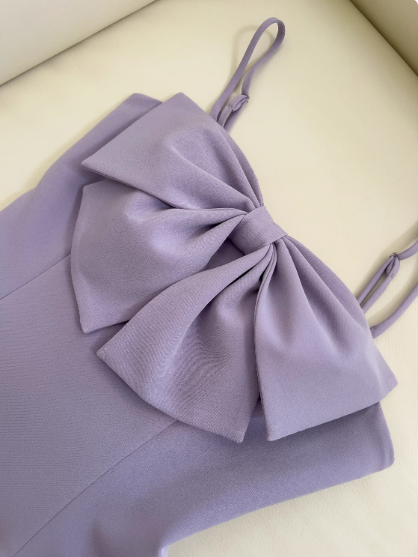 Gorgeous Lavender Spaghetti Straps A-Line Satin Short Prom Dresses Glitter Tulle Homecoming Dresses with Bows ED02709