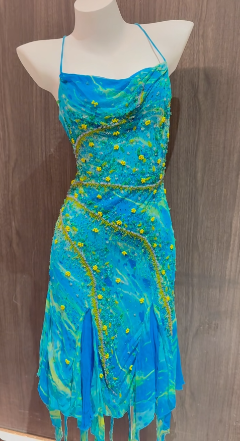 Elegant Spaghetti Straps Blue Sheath Chiffon Backless Prom Dresses Vintage Evening Gowns with Beading ED02714