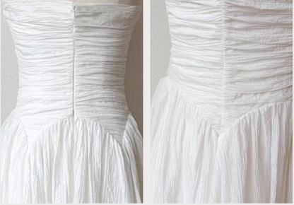 Sweet White Strapless A-Line Chiffon Long Prom Dresses Birthday Evening Gowns ED02717