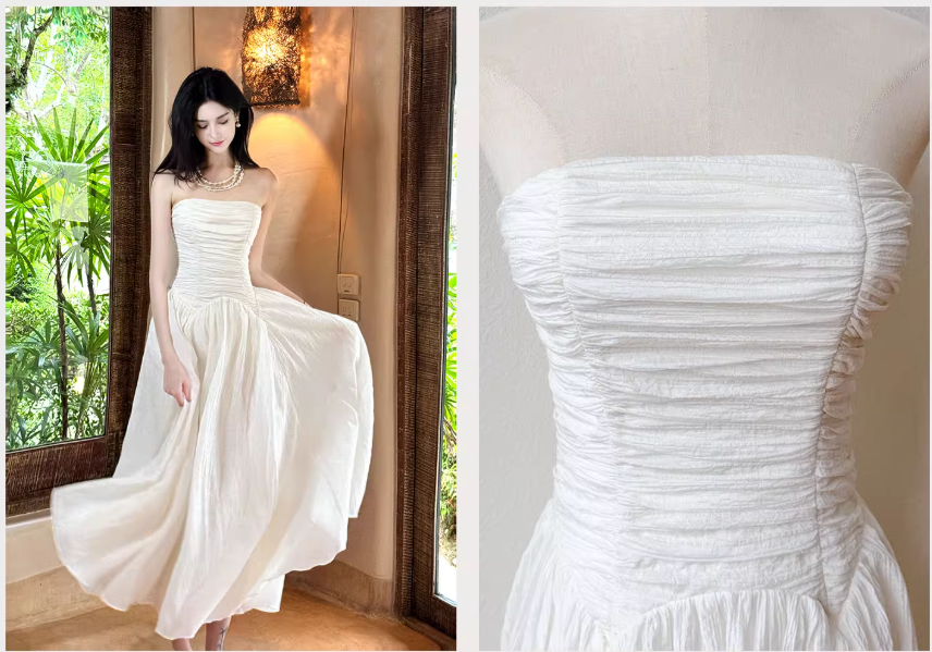 Sweet White Strapless A-Line Chiffon Long Prom Dresses Birthday Evening Gowns ED02717