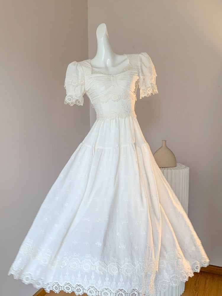 Cute White Square Neck A-Line Lace Applique Party Dresses Birthday Evening Gowns ED02723