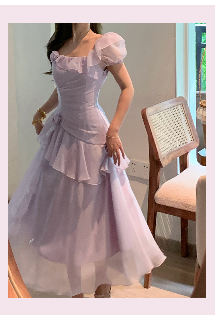 Elegant Light Purple Straps A-Line Chiffon Ruffle Party Dresses ED02725