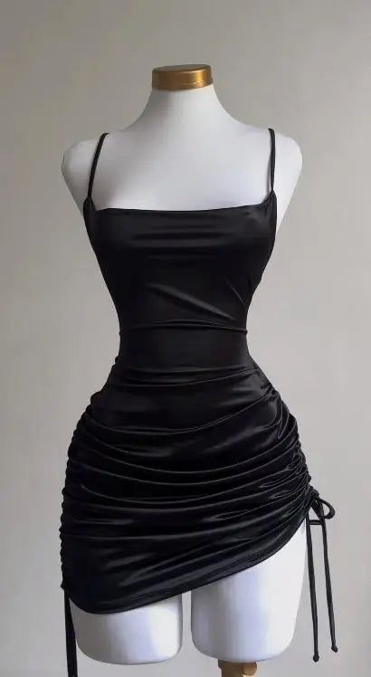 Sexy Black Spaghetti Straps Bodycon Satin Short Prom Dresses Homecoming Dresses with Open Back ED02734