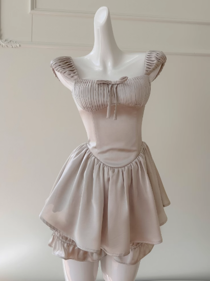 Elegant Champagne Square Neck A-Line Satin Short Prom Dresses Homecoming Dresses ED02739