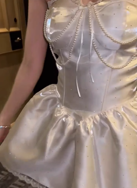 Gorgeous White Strapless A-Line Satin Short Prom Dresses Homecoming Dresses with Pearls ED02740