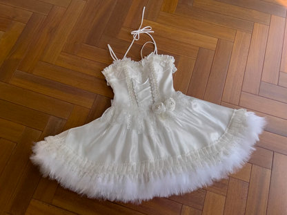 Sweet White Spaghetti Straps A-Line Tulle Lace Short Prom Dresses Homecoming Dresses with Beading ED02743