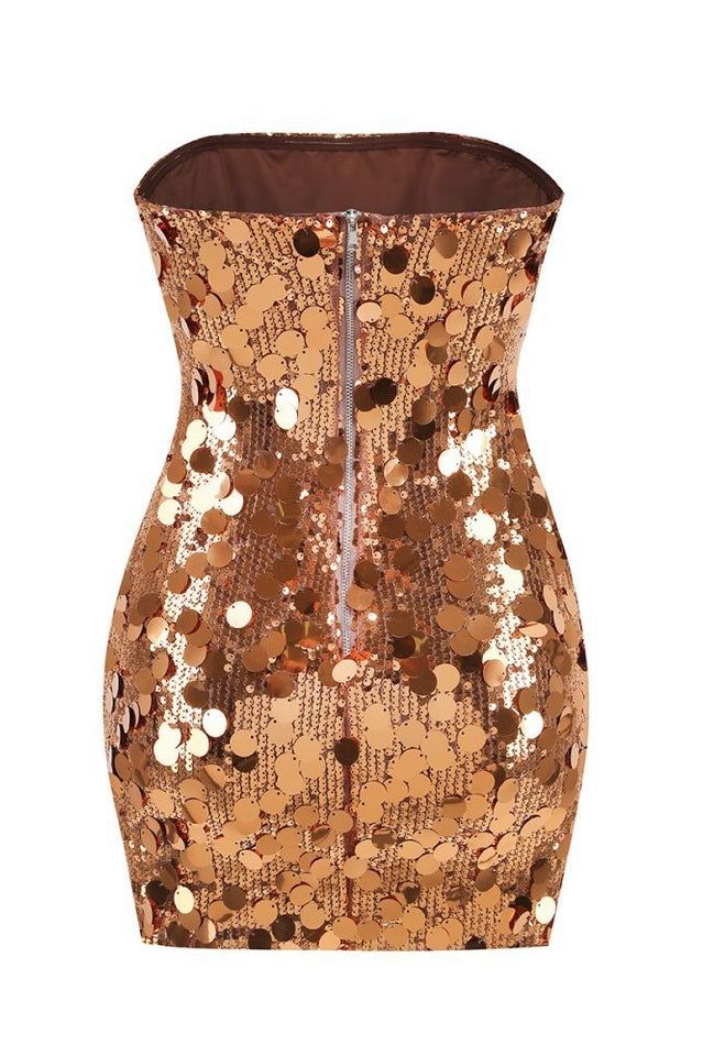 Gorgeous Gold Strapless Bodycon Sequin Short Party Dresses Homecoming Dresses ED02744