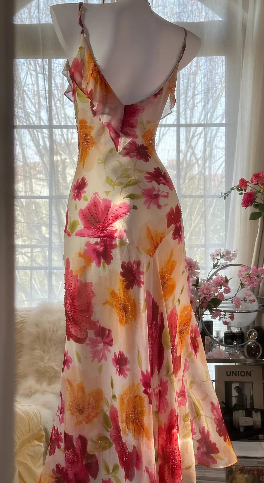 Stunning Spaghetti Straps Sheath Print Chiffon Prom Dresses Formal Evening Gowns ED02747